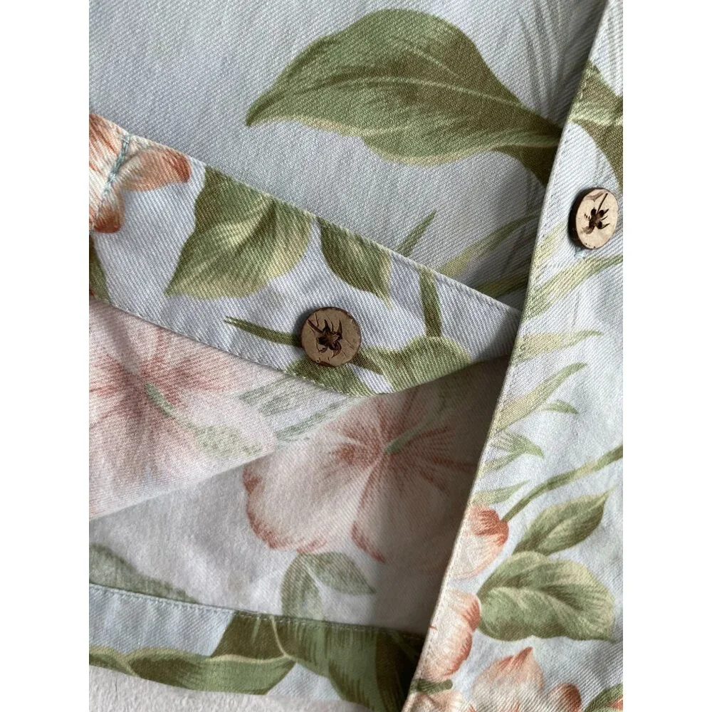 Caribbean Mens Tropical Hawaiian Floral Hibiscus Silk/Cotton Button Shirt Large - Picture 7 of 10